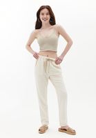 Bayan Krem Yüksek Bel Carrot-Fit Pantolon