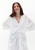 Bayan Beyaz V Yaka Kaftan Elbise