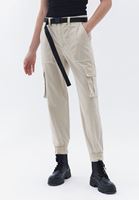 Bayan Bej Orta Bel Kemerli Kargo Pantolon ( TENCEL™ )
