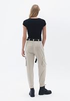Bayan Bej Orta Bel Kemerli Kargo Pantolon ( TENCEL™ )