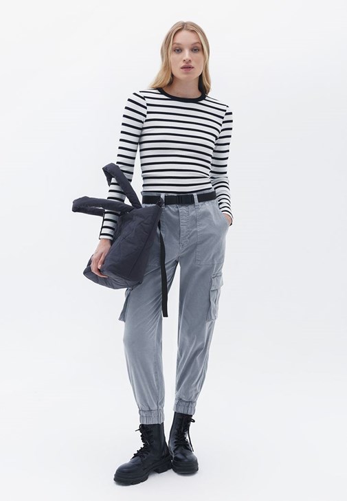 Gri Orta Bel Kemerli Kargo Pantolon ( TENCEL™ )