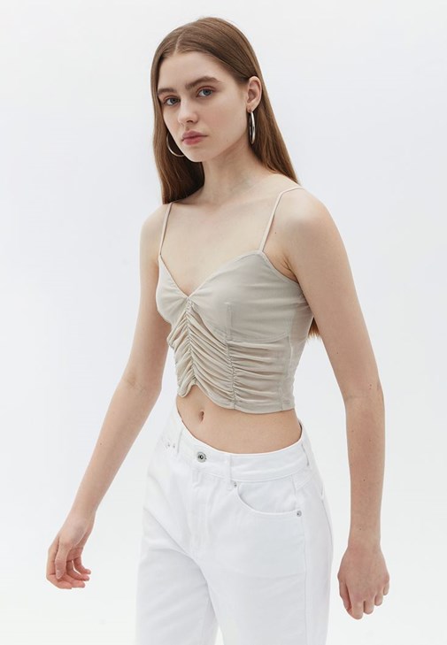 Bej Büzgü Detaylı Tül Bralet