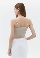Bayan Bej Büzgü Detaylı Tül Bralet