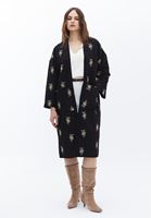 Bayan Siyah Kapitoneli Oversize Kimono