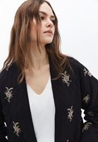 Bayan Siyah Kapitoneli Oversize Kimono
