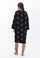 Bayan Siyah Kapitoneli Oversize Kimono