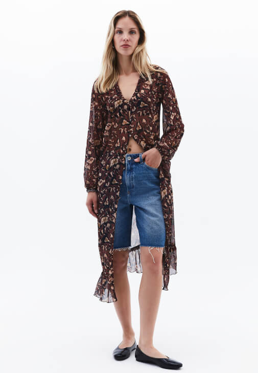 Çok Renkli Düğme Detaylı Tül Kimono