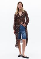 Women Mixed Tulle Kimono with Button Detail