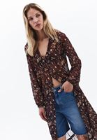 Women Mixed Tulle Kimono with Button Detail