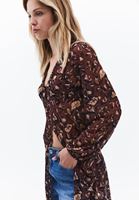 Women Mixed Tulle Kimono with Button Detail