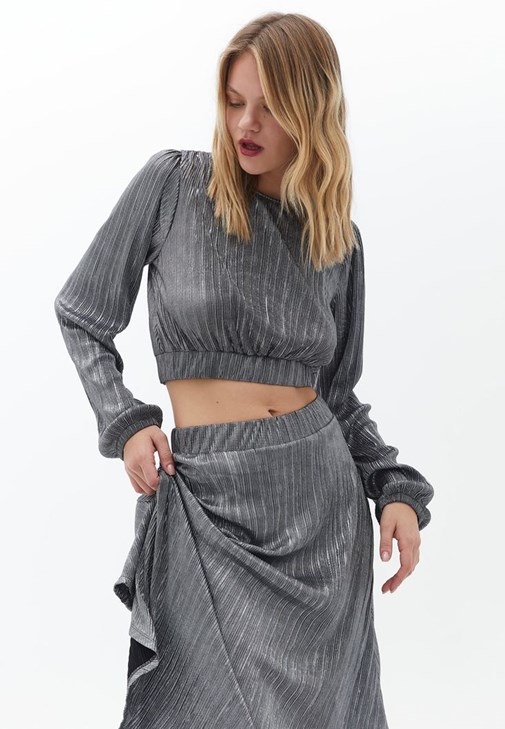 Balon Kollu Bluz ve Midi Etek Kombini