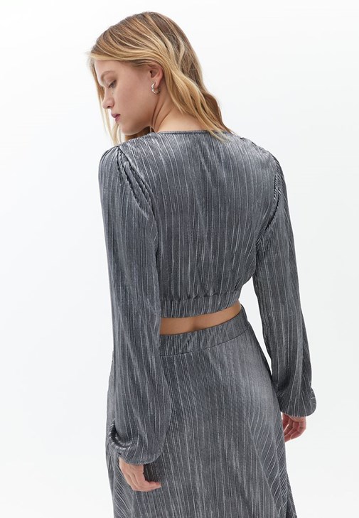 Balon Kollu Bluz ve Midi Etek Kombini