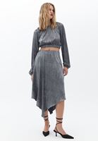 Bayan Siyah Asimetrik Kesim Midi Etek