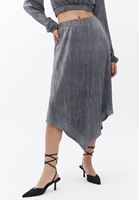 Bayan Siyah Asimetrik Kesim Midi Etek