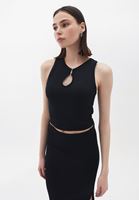 Bayan Siyah Cut-Out Detaylı Crop Atlet
