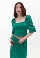 Bayan Yeşil Kare Yaka Crop Bluz