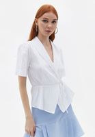 Bayan Beyaz Kruvaze Yaka Bluz