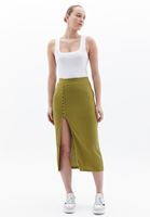 Bayan Yeşil Yırtmaçlı Midi Etek