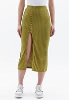 Bayan Yeşil Yırtmaçlı Midi Etek