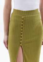 Bayan Yeşil Yırtmaçlı Midi Etek