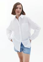 Bayan Beyaz Oversize Cepli Gömlek