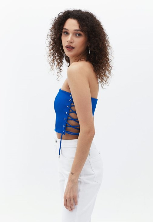 Askısız Crop Top ve Crop Ceket Kombini