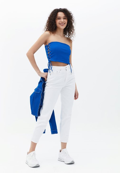 Askısız Crop Top ve Crop Ceket Kombini