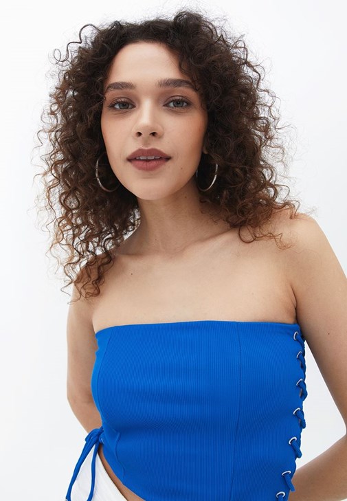 Askısız Crop Top ve Crop Ceket Kombini
