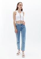 Bayan Beyaz Bağlama Detaylı Crop Top