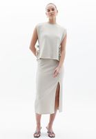 Women Cream Midi Skirt with Slit Detail