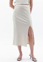 Women Cream Midi Skirt with Slit Detail