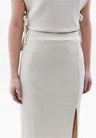 Women Cream Midi Skirt with Slit Detail