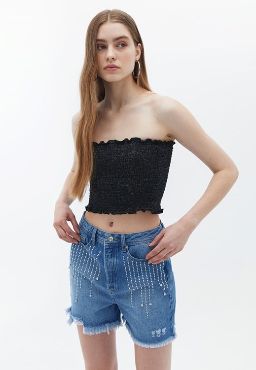 Siyah Askısız Crop Top