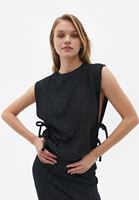 Bayan Siyah Loose-Fit Kolsuz Süveter