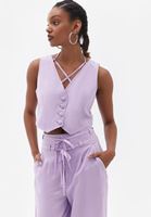 Bayan Lila İp Detaylı Düğmeli Crop Yelek ( TENCEL™ )