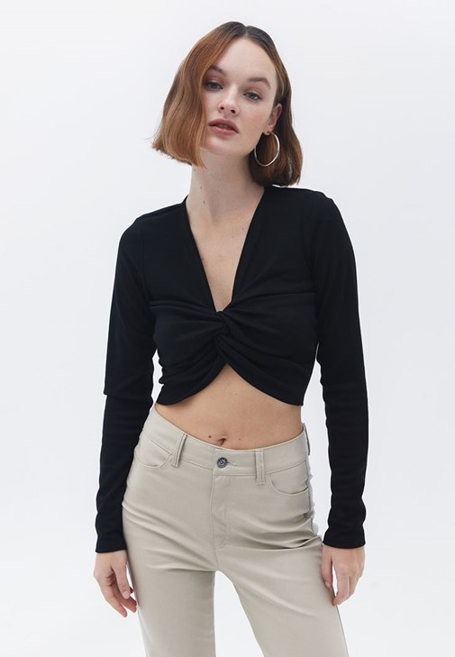 Crop Bluz ve Pantolon Kombini