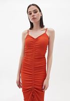 Bayan Kırmızı İnce Askılı Uzun Elbise