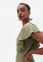 Bayan Yeşil Kruvaze Yaka Uzun Elbise