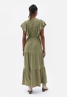 Bayan Yeşil Kruvaze Yaka Uzun Elbise