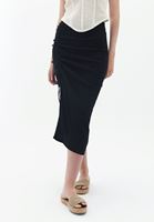 Bayan Siyah Yırtmaçlı Midi Etek