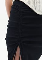 Bayan Siyah Yırtmaçlı Midi Etek