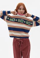 Bayan Çok Renkli Nakış Detaylı Triko Kazak