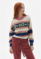 Bayan Çok Renkli Nakış Detaylı Triko Kazak