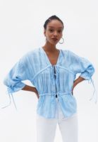Bayan Mavi Bağlama Detaylı Loose-Fit Bluz