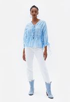 Bayan Mavi Bağlama Detaylı Loose-Fit Bluz