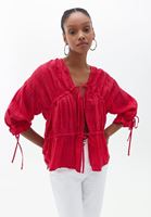 Bayan Pembe Bağlama Detaylı Loose-Fit Bluz