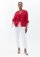 Bayan Pembe Bağlama Detaylı Loose-Fit Bluz