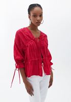 Bayan Pembe Bağlama Detaylı Loose-Fit Bluz