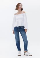 Bayan Beyaz Balon Kollu Bluz
