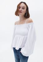 Bayan Beyaz Balon Kollu Bluz